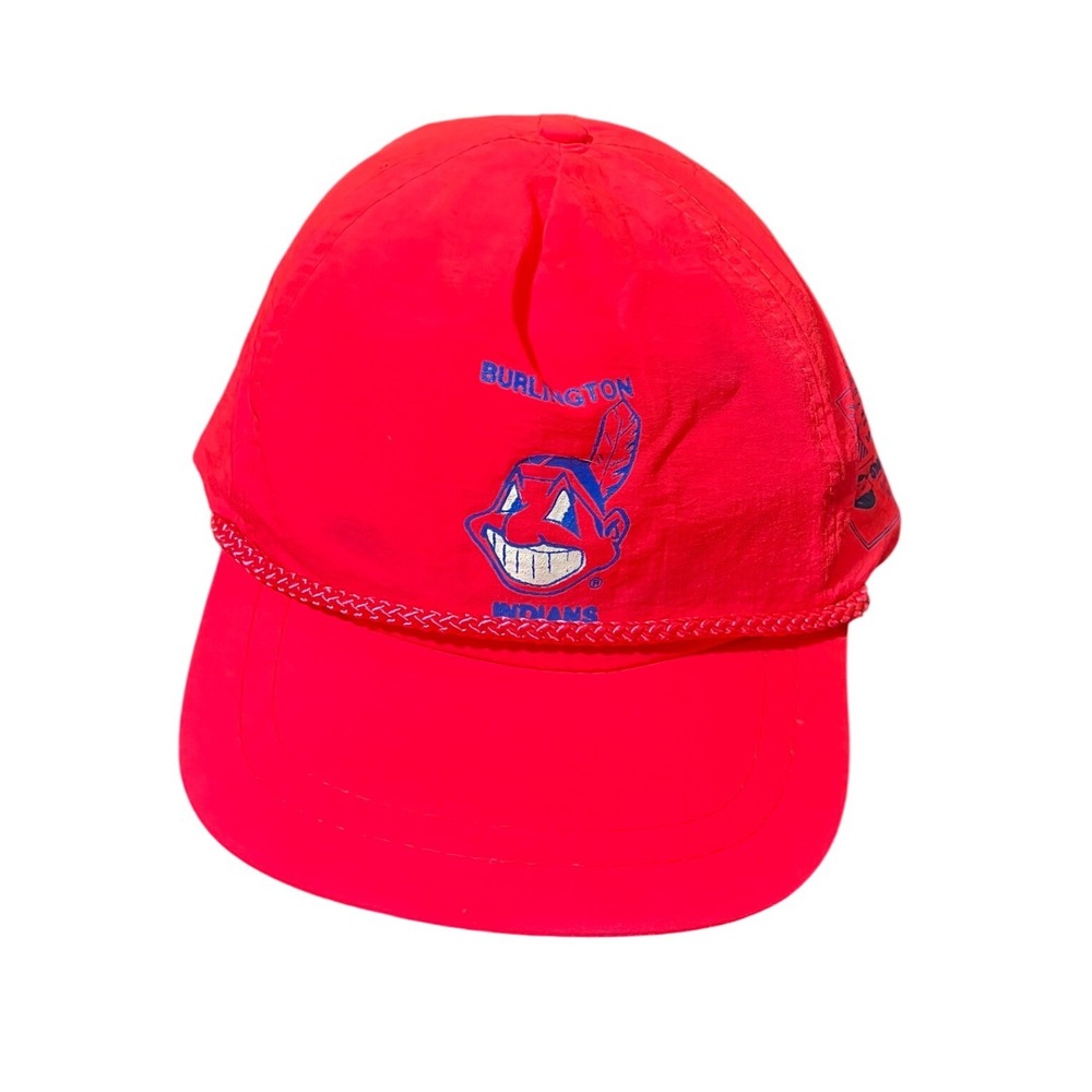 Burlington Cleveland Indians Hat Mens OS Pink Vintage Chief Wahoo Nylon Rope Cap
